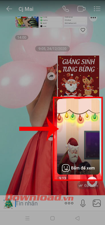 Nhấn vào nhãn dán Sticker đã gửi 