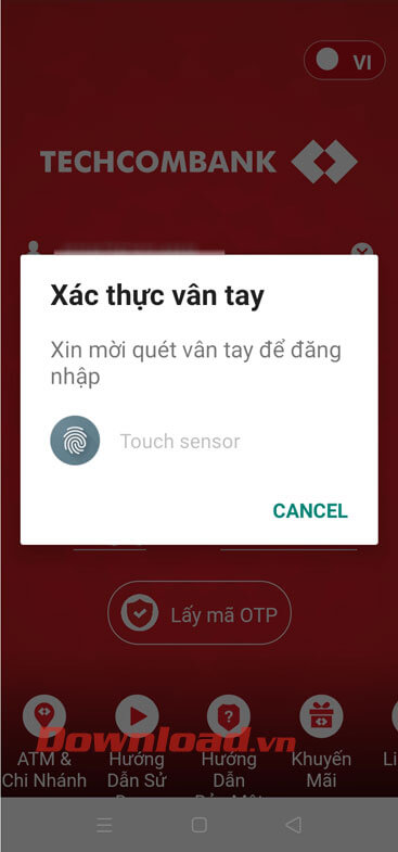Đăng nhập tài khoản bằng dấu vân tay