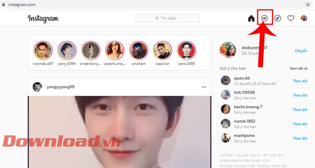 Nhấn vào biểu tượng tin nhắn