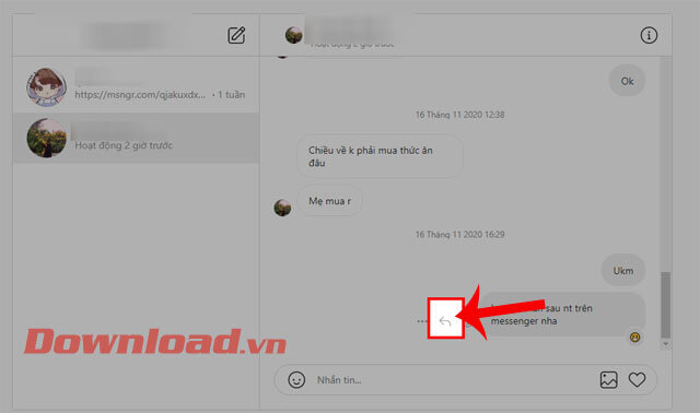 Click chuột vào biểu tượng mũi tên