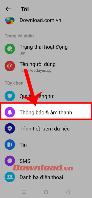 Ấn vào mục Thông báo & Âm thanh 