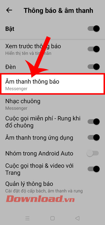 Chạm vào mục Âm thanh thông báo