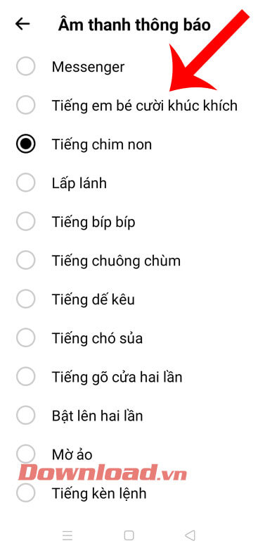Chọn âm thanh thông báo