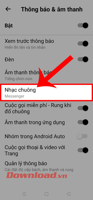 Nhấn vào mục Nhạc chuông