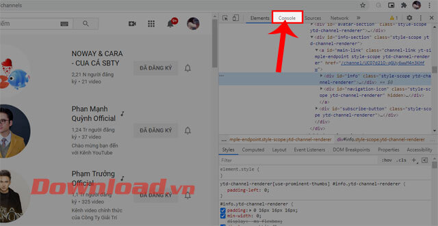 Click chuột vào mục Console