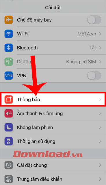 Ấn vào mục Thông báo
