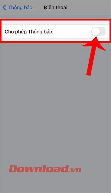 Bật công tắc tại mục Cho phép thông báo 