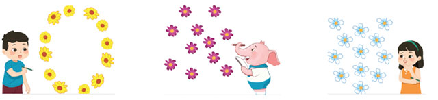 Đếm và khoanh tròn vào 10 bông hoa