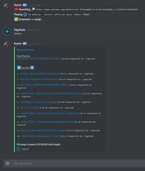 Bot Discord Rythm 