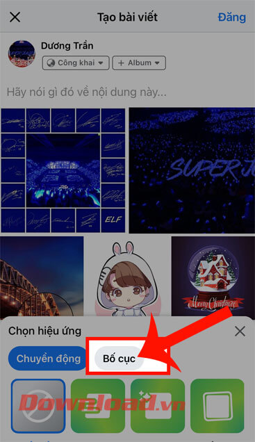 Ấn vào mục Bố cục