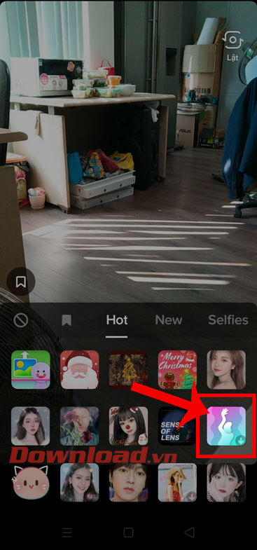 Ấn vào biểu tượng hiệu ứng uốn lượn