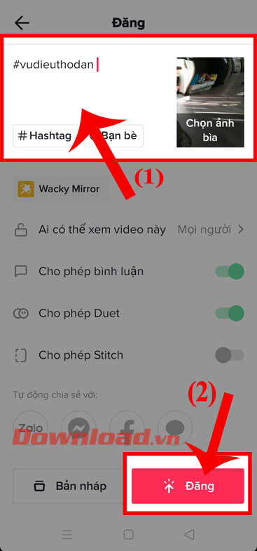 Viết caption và ấn nút Đăng 