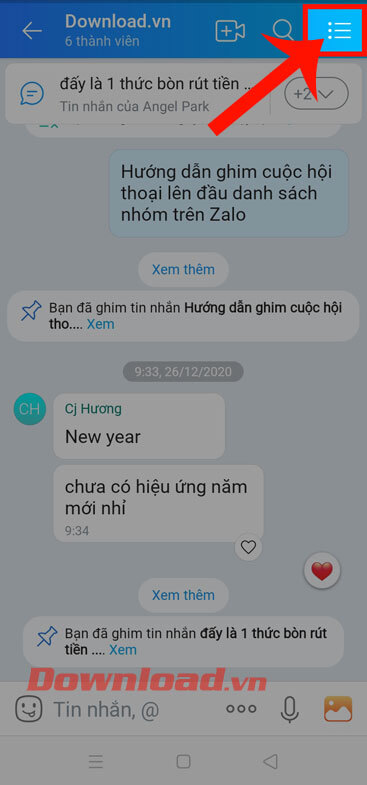 Nhấn vào biểu tượng ba dấu gạch ngang 