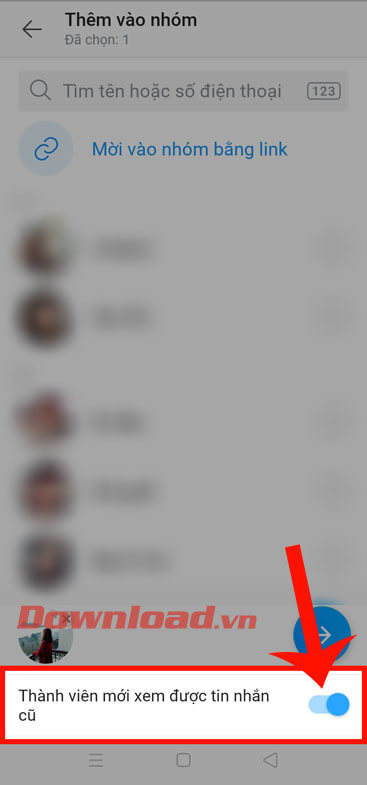 Gạt công tắc tại mục Thành viên mới xem tin nhắn cũ