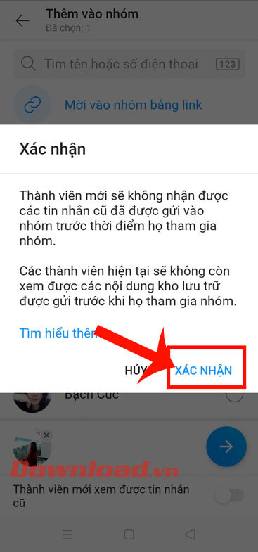 Chạm vào nút Xác nhận