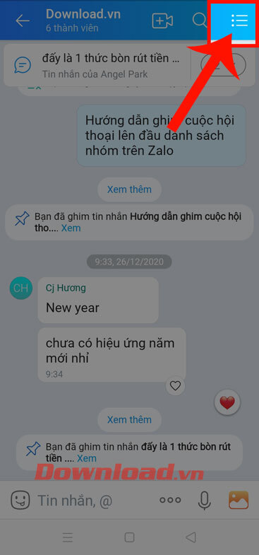 Nhấn vào biểu tượng ba dấu gạch ngang