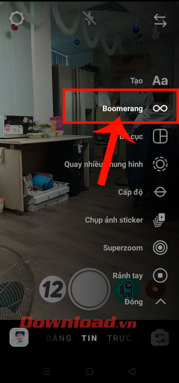 Nhấn vào mục Boomerang