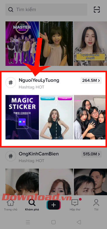 Ấn vào biểu tượng hiệu ứng lựa chọn lý tưởng