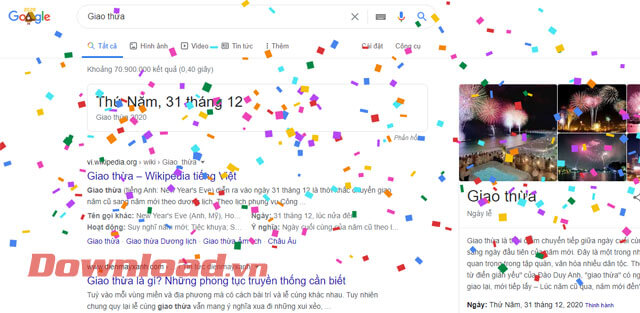 Hiệu ứng pháo hoa giấy trên Google