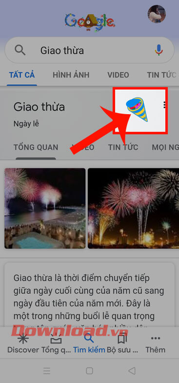 Nhấn vào biểu tượng pháo bông