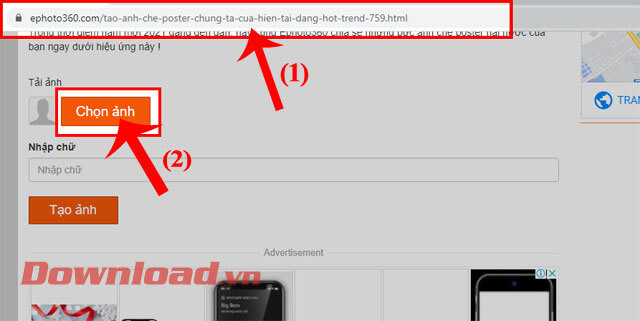 Nhấn vào nút Chọn ảnh