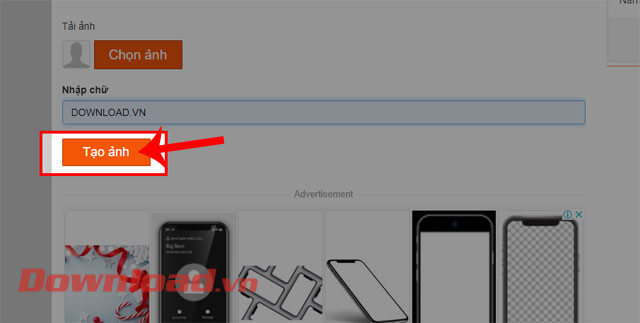 Click chuột vào nút Tạo ảnh 