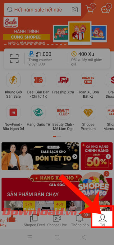 Nhấn vào biểu tượng tài khoản