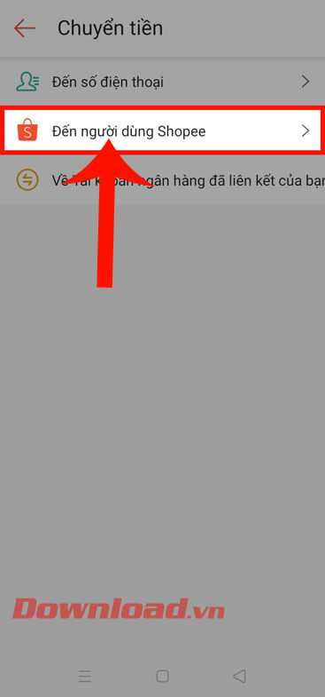 Chạm vào mục Đến người dùng Shopee