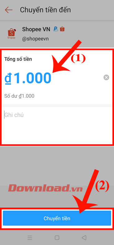 Nhập số tiền cần chuyển