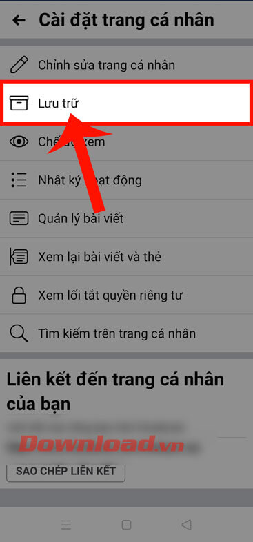 Chạm vào mục Lưu trữ