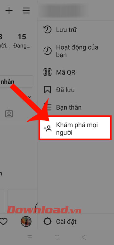 Nhấn vào mục Khám phá mọi người