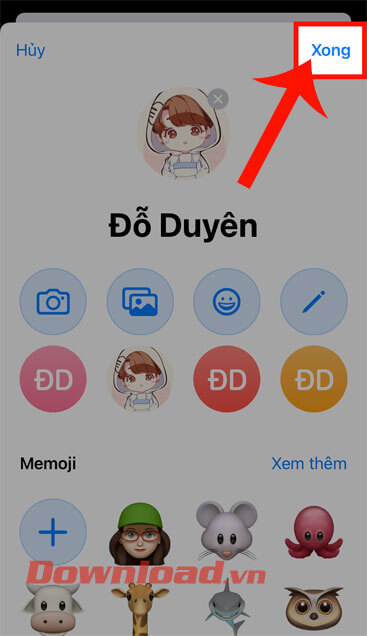 Chạm vào nút Xong