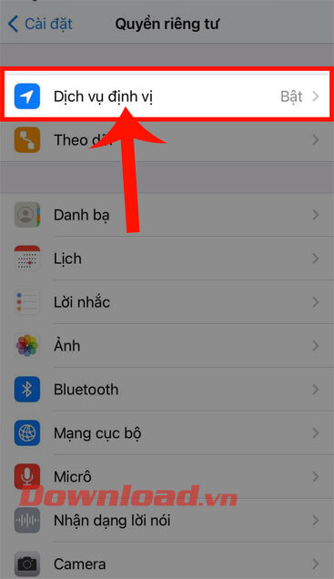 Chạm vào mục Dịch vị định vị