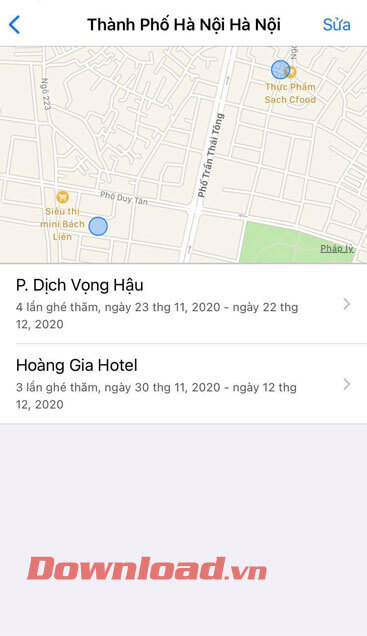 Chi tiết vị trí mà mình đã đến