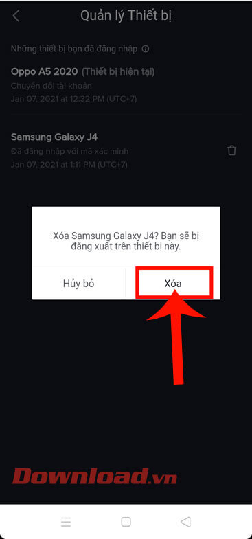 Chạm vào mục Xóa