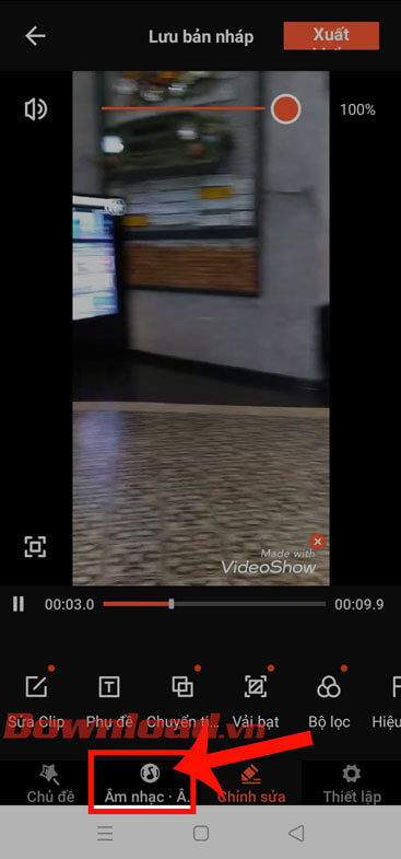 Ấn vào mục Âm nhạc