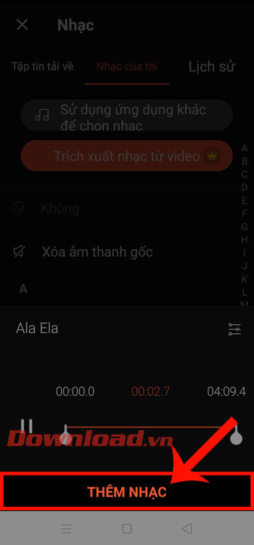 Nhấn vào nút Thêm nhạc