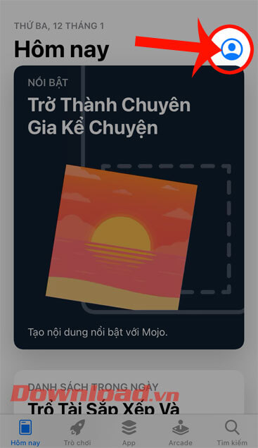 Nhấn vào biểu tượng tài khoản 