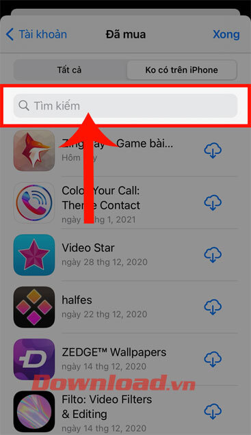 Nhấn vào ô tìm kiếm và gõ từ khóa