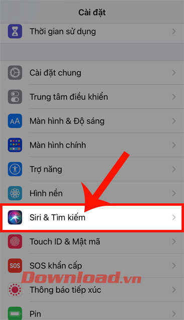 Nhấn vào mục Siri & Tìm kiếm