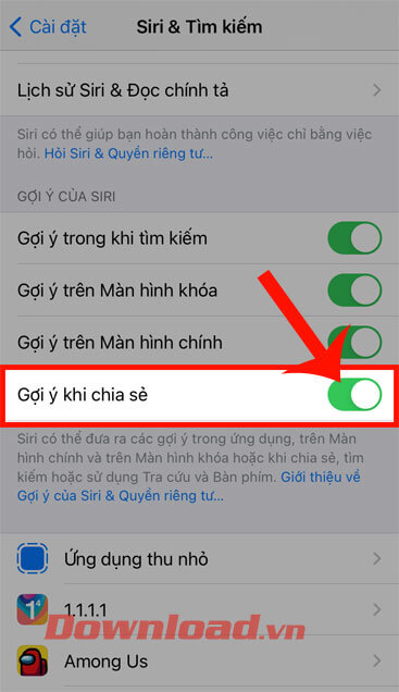 Gạt thanh công tắc tại mục Gợi ý khi chia sẻ