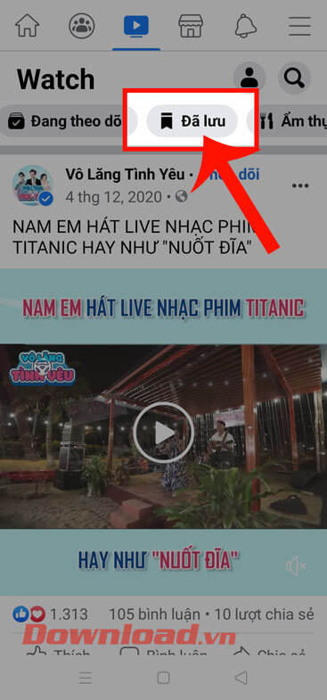 Ấn vào mục Đã lưu