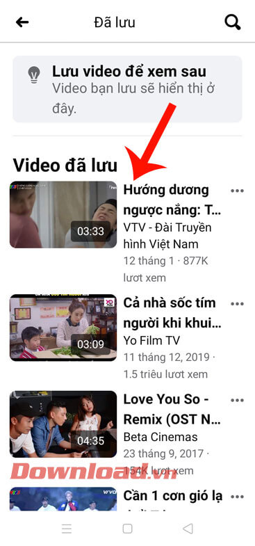 Video đã lưu trên Facebook