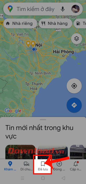 Nhấn vào mục Đã lưu