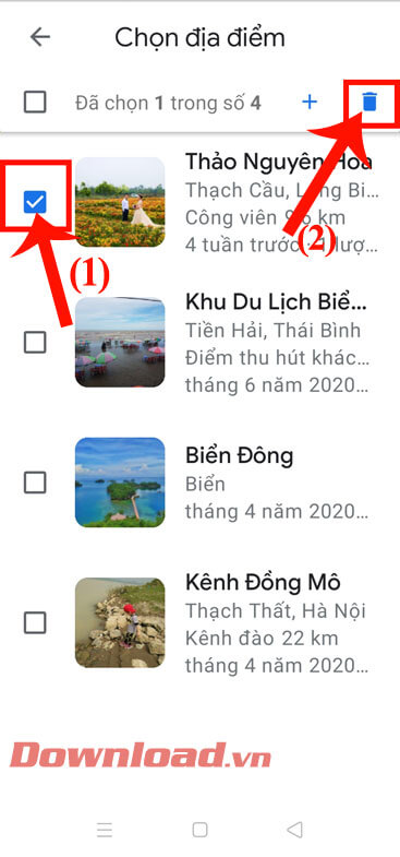 Chạm vào biểu tượng thùng rác