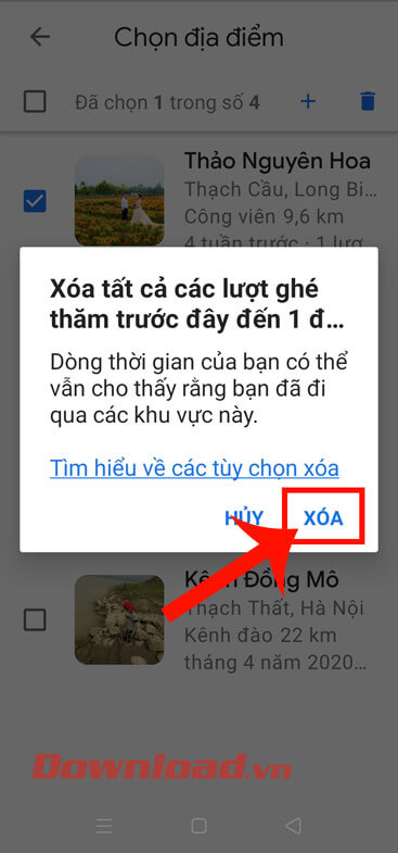 Ấn nút Xóa