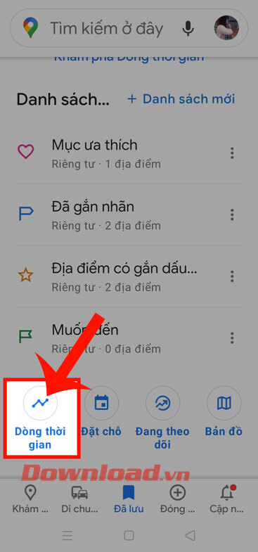 Ấn vào mục Dòng thời gian 