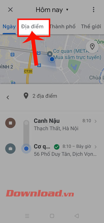Chạm vào mục Địa điểm