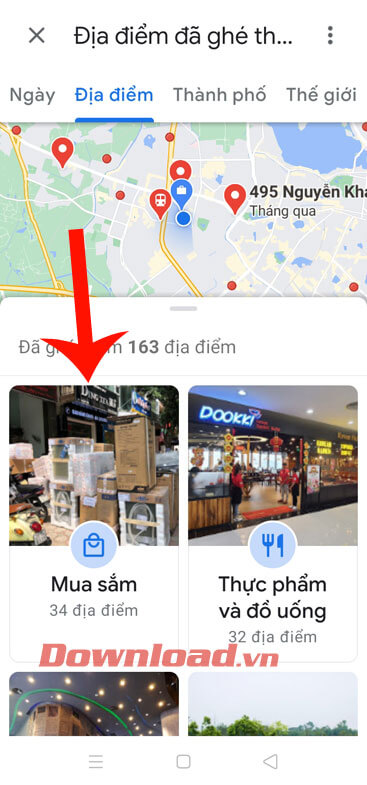 Các mục chứa địa điểm đã ghé thăm