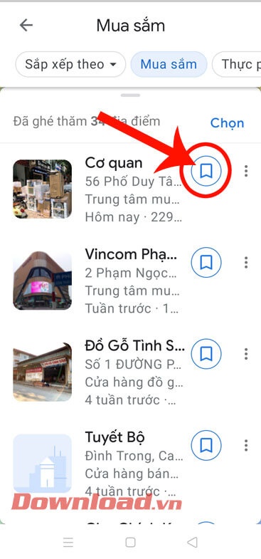 Ấn vào biểu tượng đánh dấu trang